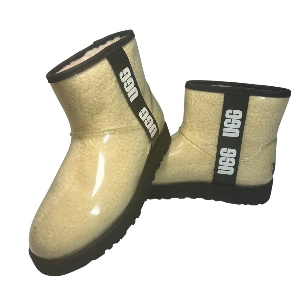 UGG Womens Clear Mini Waterproof Shearling Boots Beige Size 9